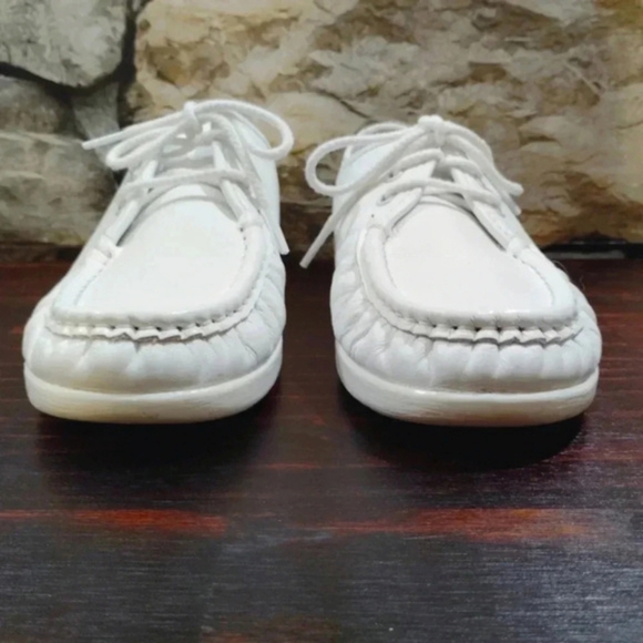 SAS Siesta Moccasins White Leather Nurse Career Soft Step Heel Sz 8 Wide - Picture 5 of 16